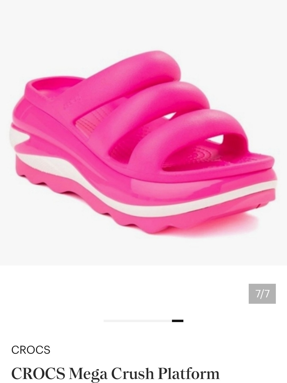 CROCS Mega Crush Platform Slide - Bright Pink with White Trim